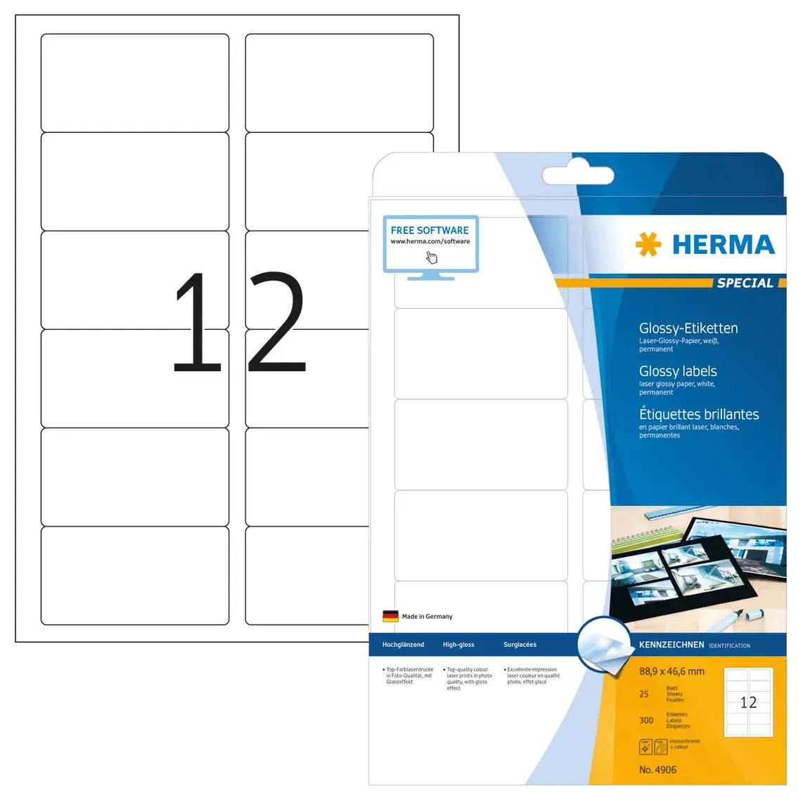 Self-adhesive printer label HERMA Labels A4 88,9x46,6 mm Photo 2