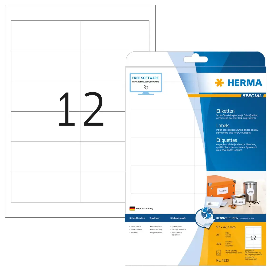 Inkjet labels HERMA A4 97x42.3 mm Photo 2