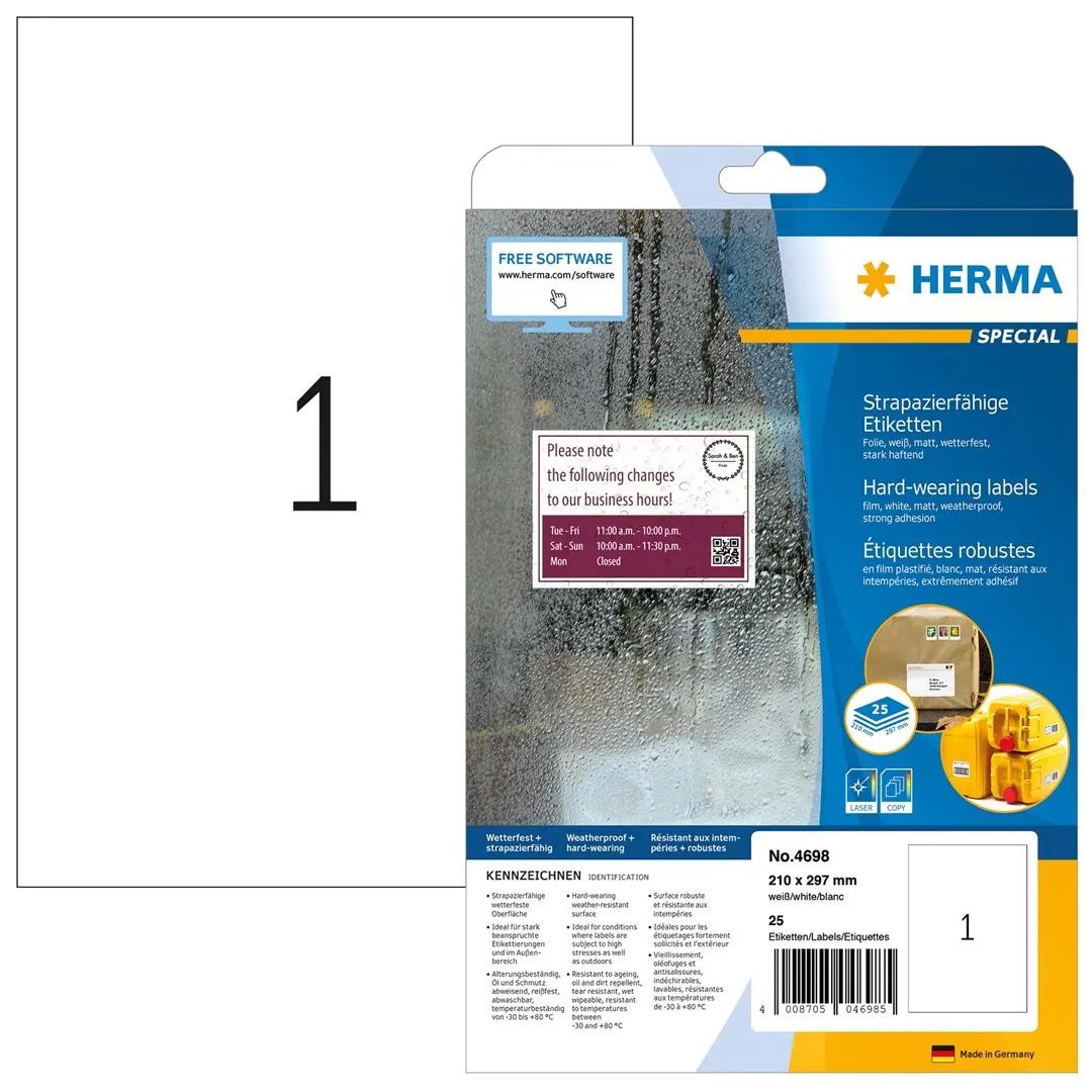 Pašlīmējošās printera etiķetes HERMA Labels izturīgas