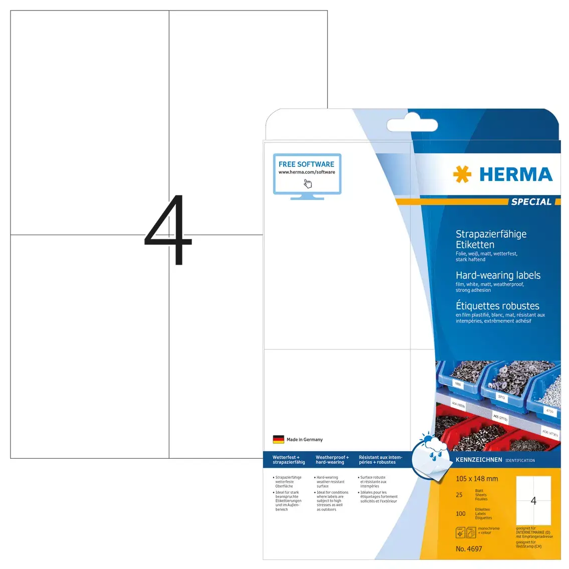 Pašlīmējoša printera etiķete HERMA Labels izturīga A4 105x148 mm Photo 2