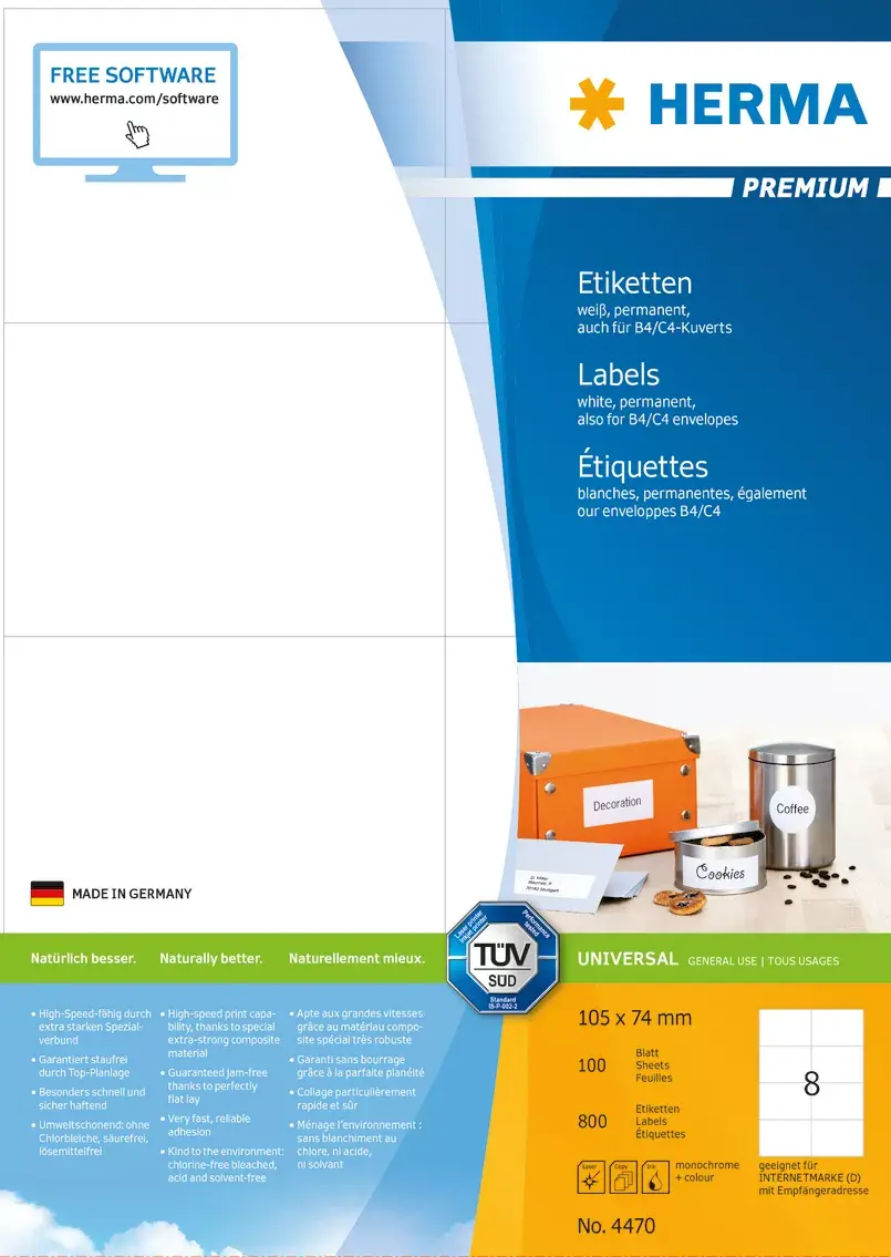 Pašlīmējoša printera etiķete HERMA Labels Premium A4 105x74 mm Photo 6
