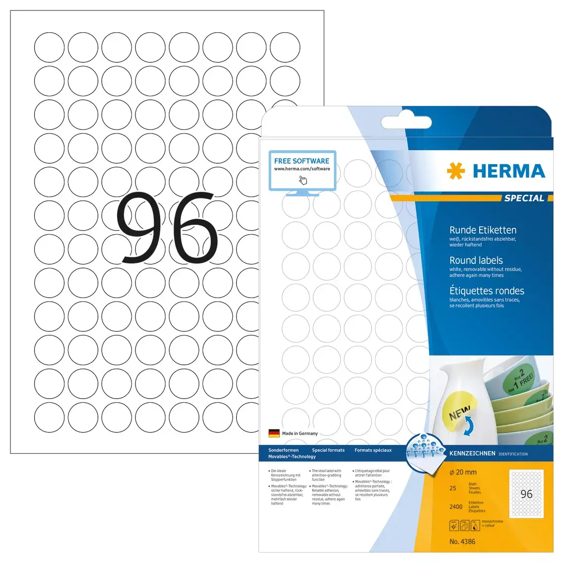 Pašlīmējošās etiķetes HERMA Removable A4 Ø 20 mm Photo 2