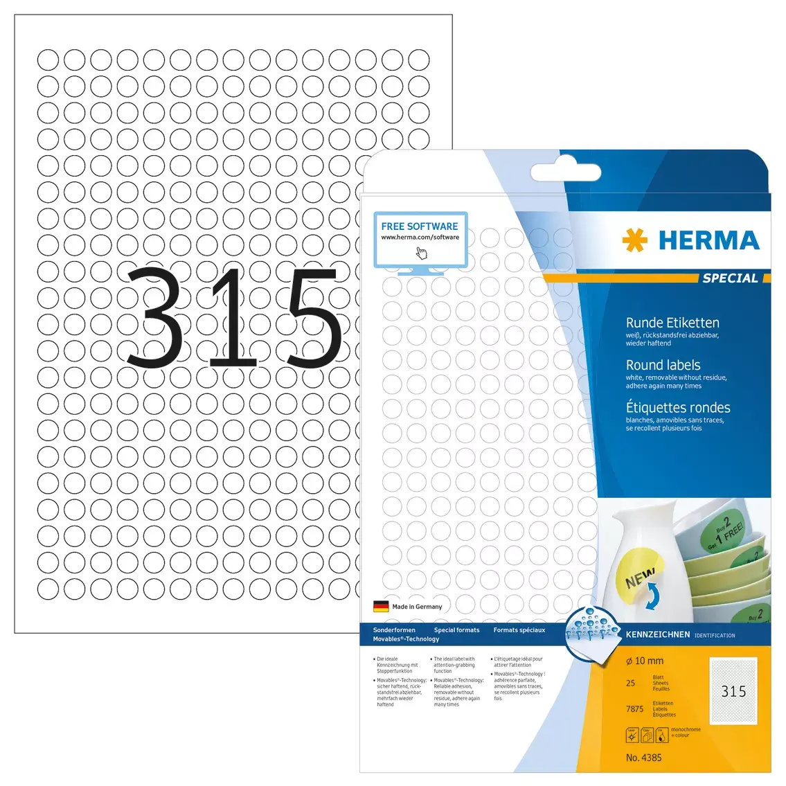 Self-adhesive labels HERMA Removable A4 Ø 10 mm Photo 2