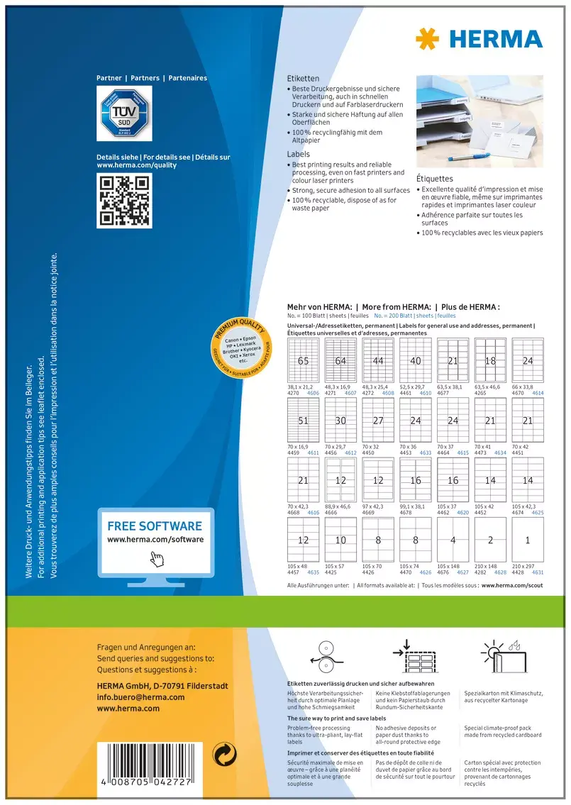 Pašlīmējošās printera etiķetes HERMA Labels Premium A4 48.3x25.4 mm Photo 5