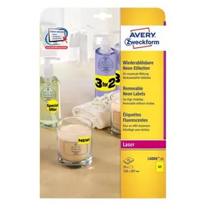 Самоклеящаяся этикетка Avery L6006-25 Овальная removable Желтая