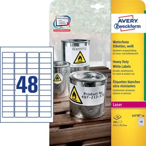 Самоклеящиеся принтерные этикетки Avery White Heavy Duty Laser Labels L4778-20