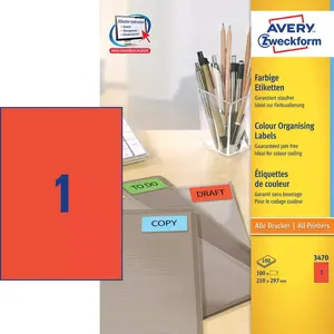 Pašlīmējoša printera etiķete AVERY 3470 Sarkana 210 x 297 mm
