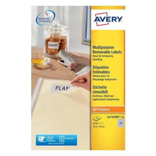 Mini etiķetes Avery White Removable L4731REV-25 Photo 2