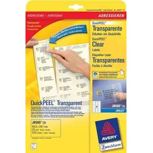 Printera etiķete Caurspīdīga Avery J8560-25