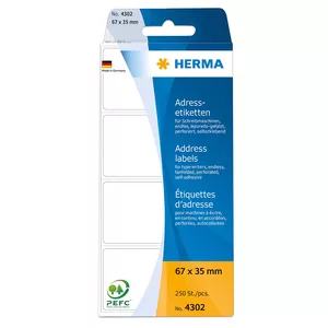 Address labels HERMA continuous fanfolded 67x37 mm white paper 250 pcs
