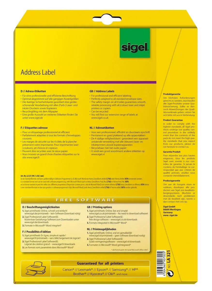 Neadhezīvā etiķete Sigel LA321 Photo 4