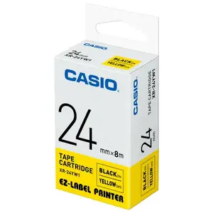 Casio XR-24YW1 Label-Making Tape Black on Yellow 2.4 cm 8 m