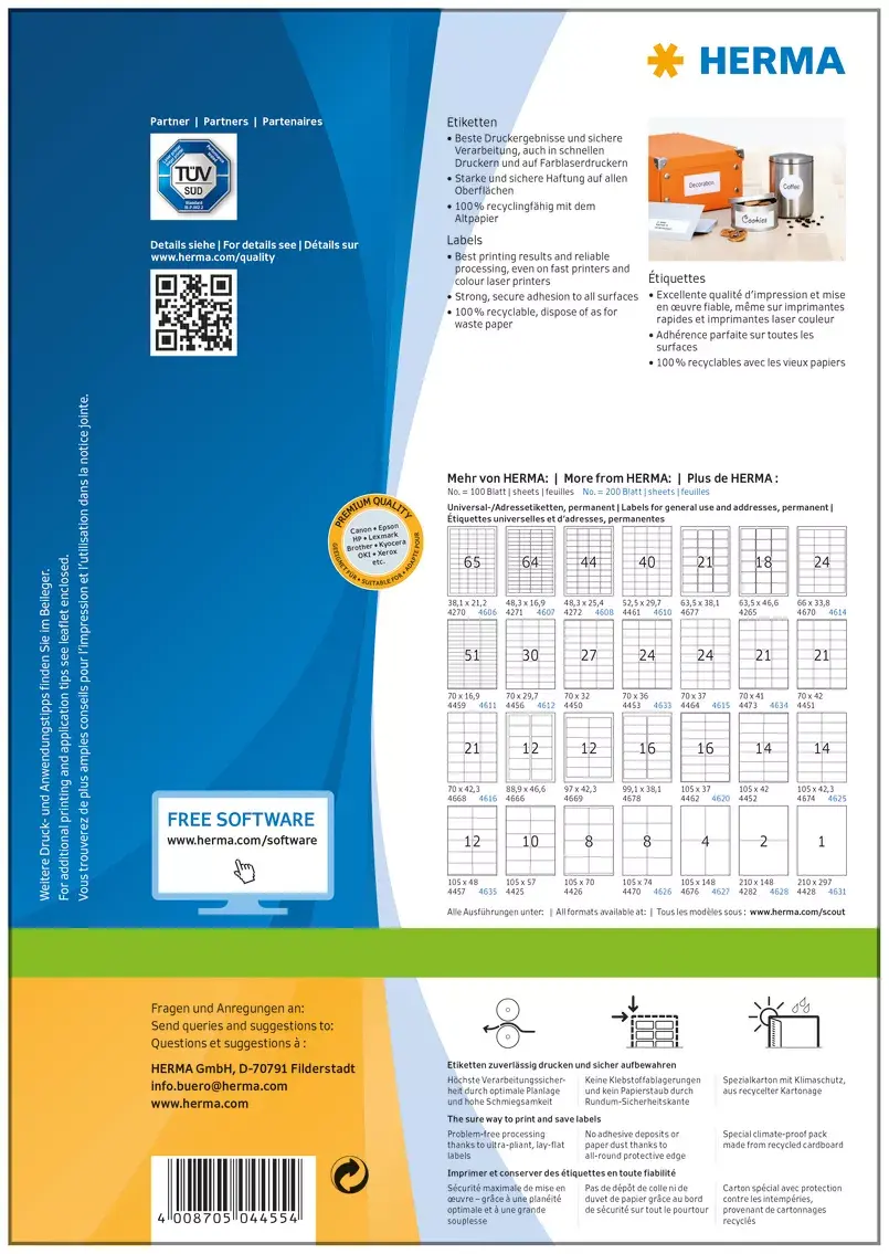 Pašlīmējošās printera etiķetes HERMA Labels Premium A4 70x25.4 mm Photo 5