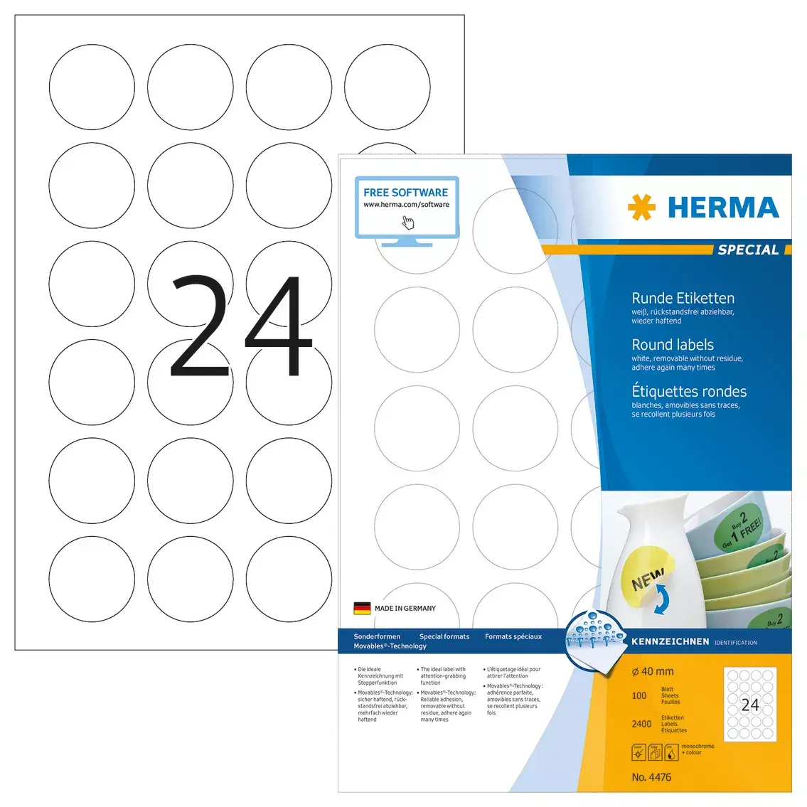 Self-adhesive labels HERMA Removable A4 Ø 40 mm Photo 2