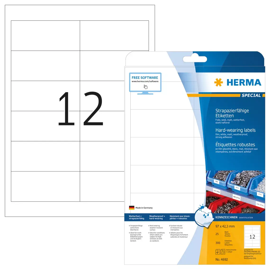 Pašlīmējoša printera etiķete HERMA Labels izturīga A4 97x42.3 mm Photo 2