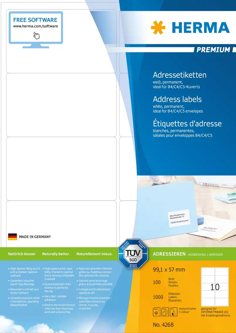 Address labels Premium HERMA A4 99.1x57 mm Photo 6