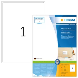 Address labels Premium HERMA A4 199.6x289.1 mm white paper matt 100 pcs