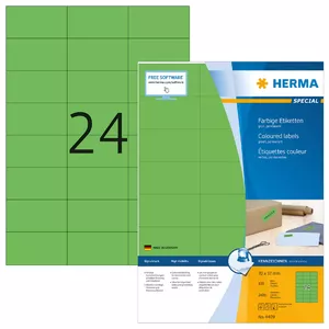 Этикетки HERMA цветные A4 70x37 мм зеленая бумага матовая 2400 шт