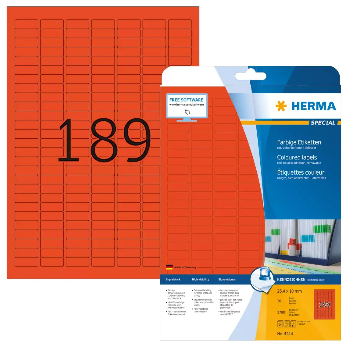 Pašlīmējošās printera etiķetes HERMA A4 25.4x10 mm sarkanas Photo 2