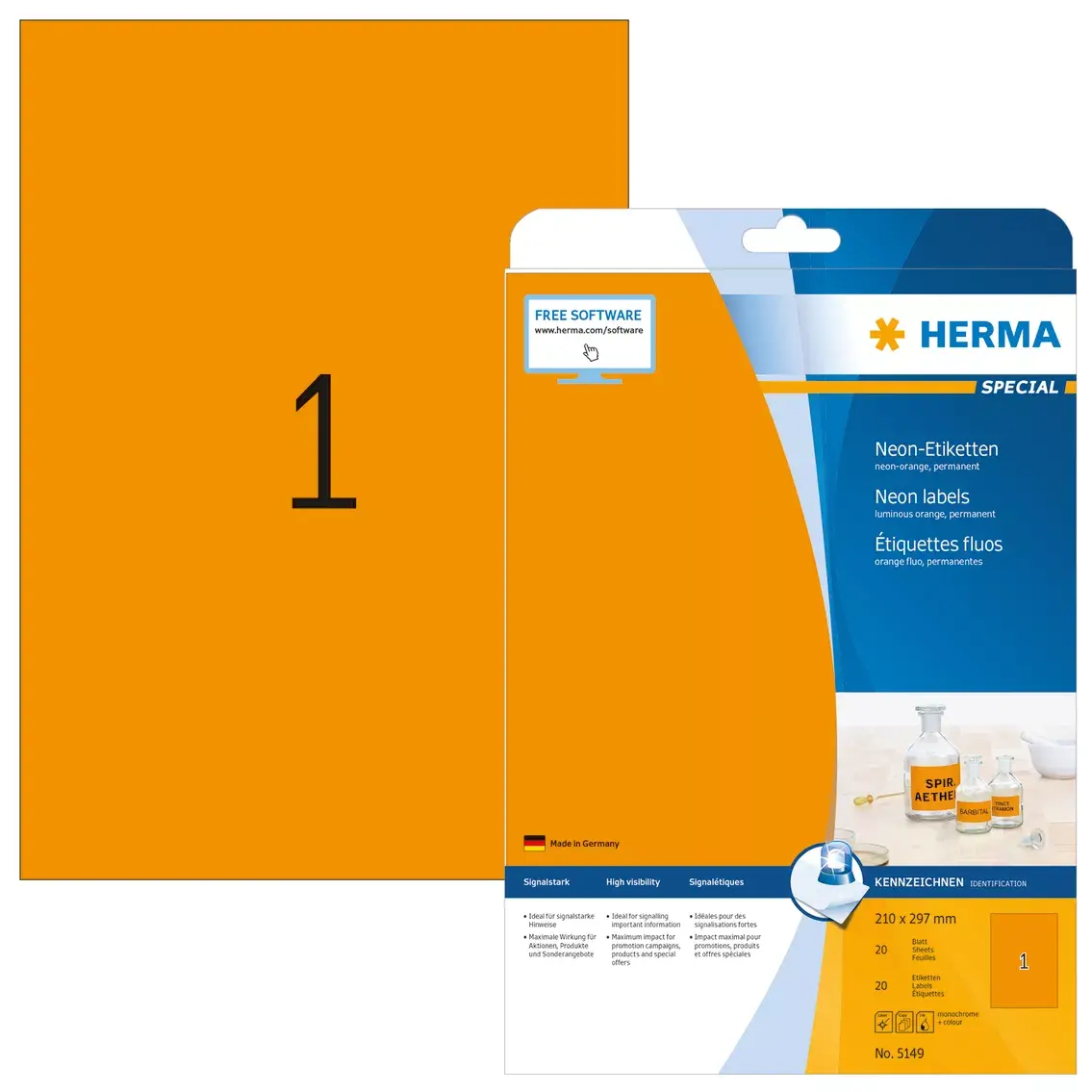 Neon labels HERMA A4 210x297 mm luminous orange Photo 2