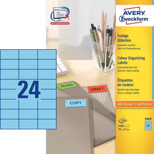 Self-adhesive printer label AVERY 3449 Blue 70 x 37 mm