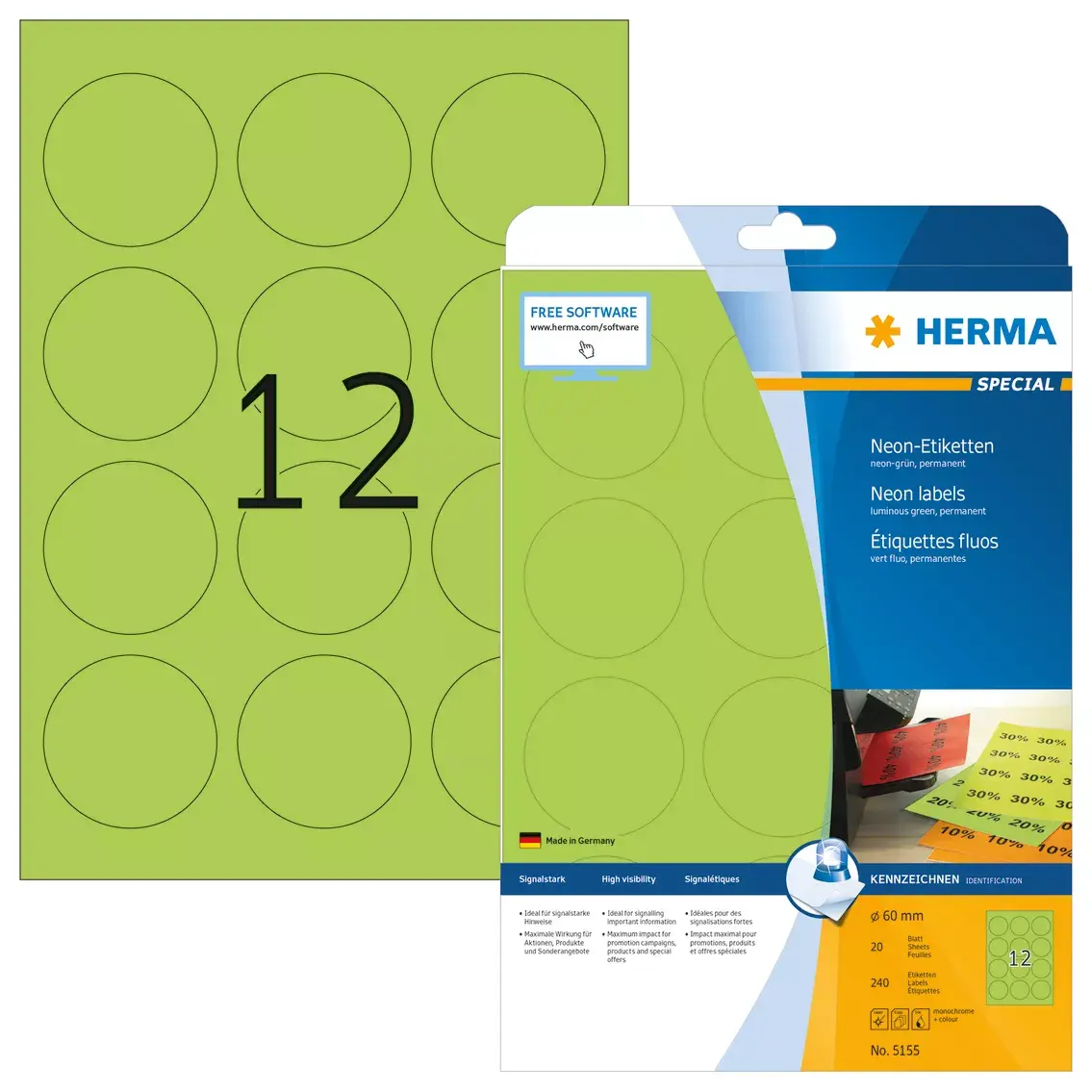 Самоклеящиеся этикетки HERMA Neon A4 Ø 60 мм Photo 2