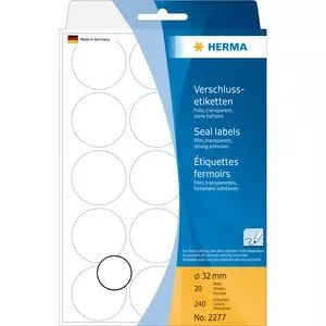 HERMA Seal labels Ø 32 mm round transparent extra strong adhesion film matt 240 pcs.