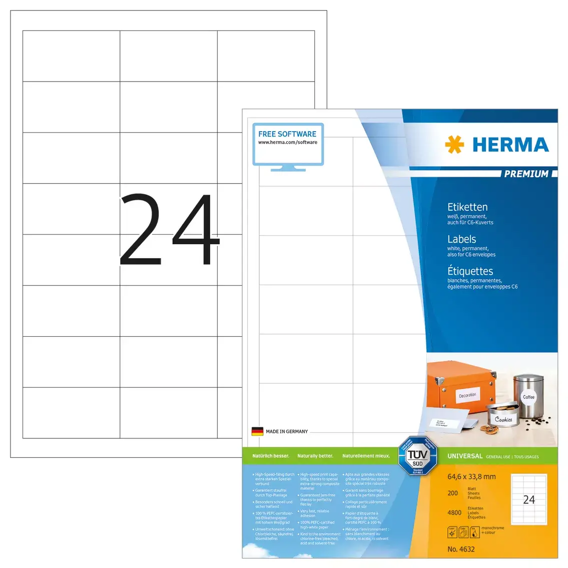 Etiķetes HERMA Premium A4 64.6x33.8 mm Photo 4