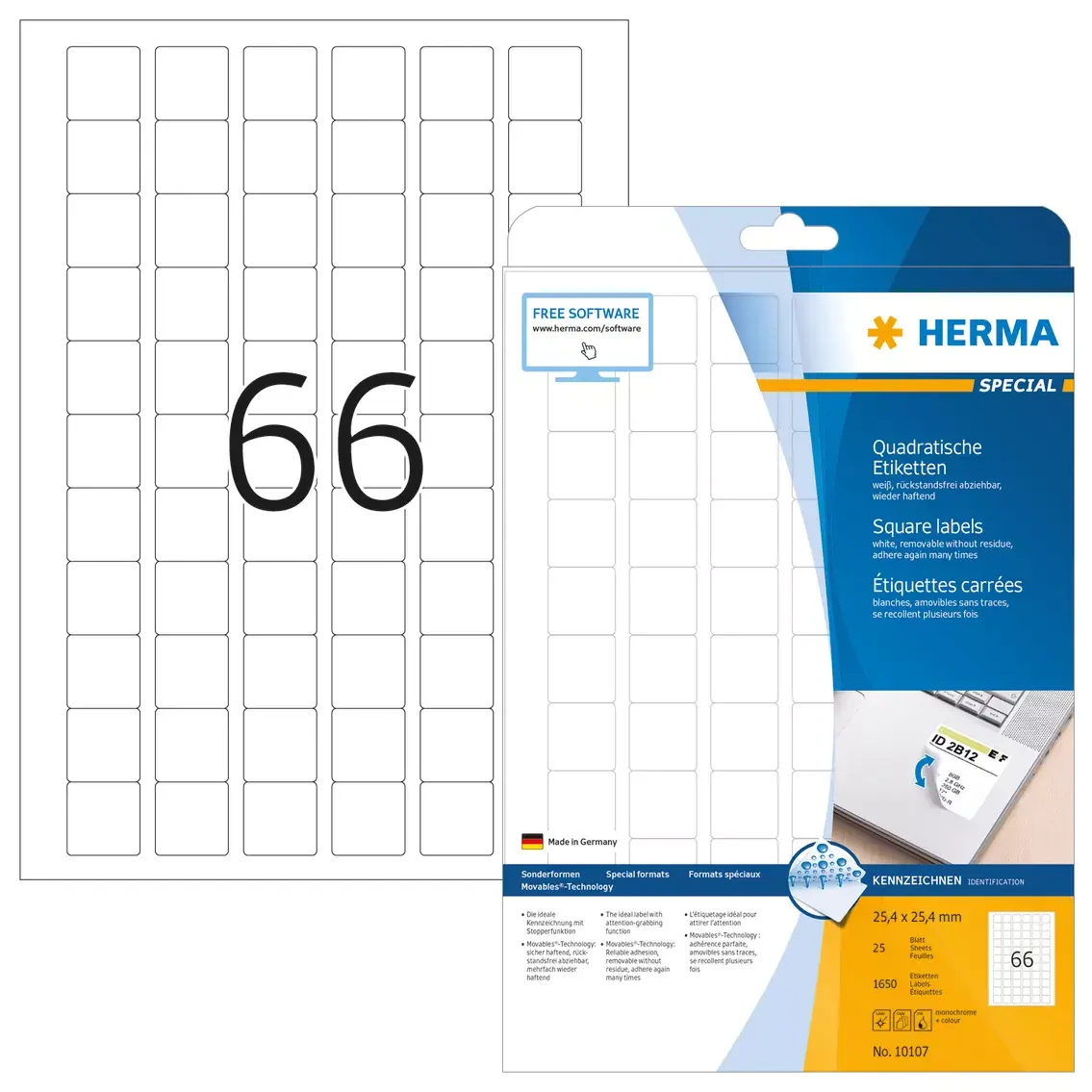Self-adhesive labels HERMA Removable A4 25.4x25.4 mm Photo 2