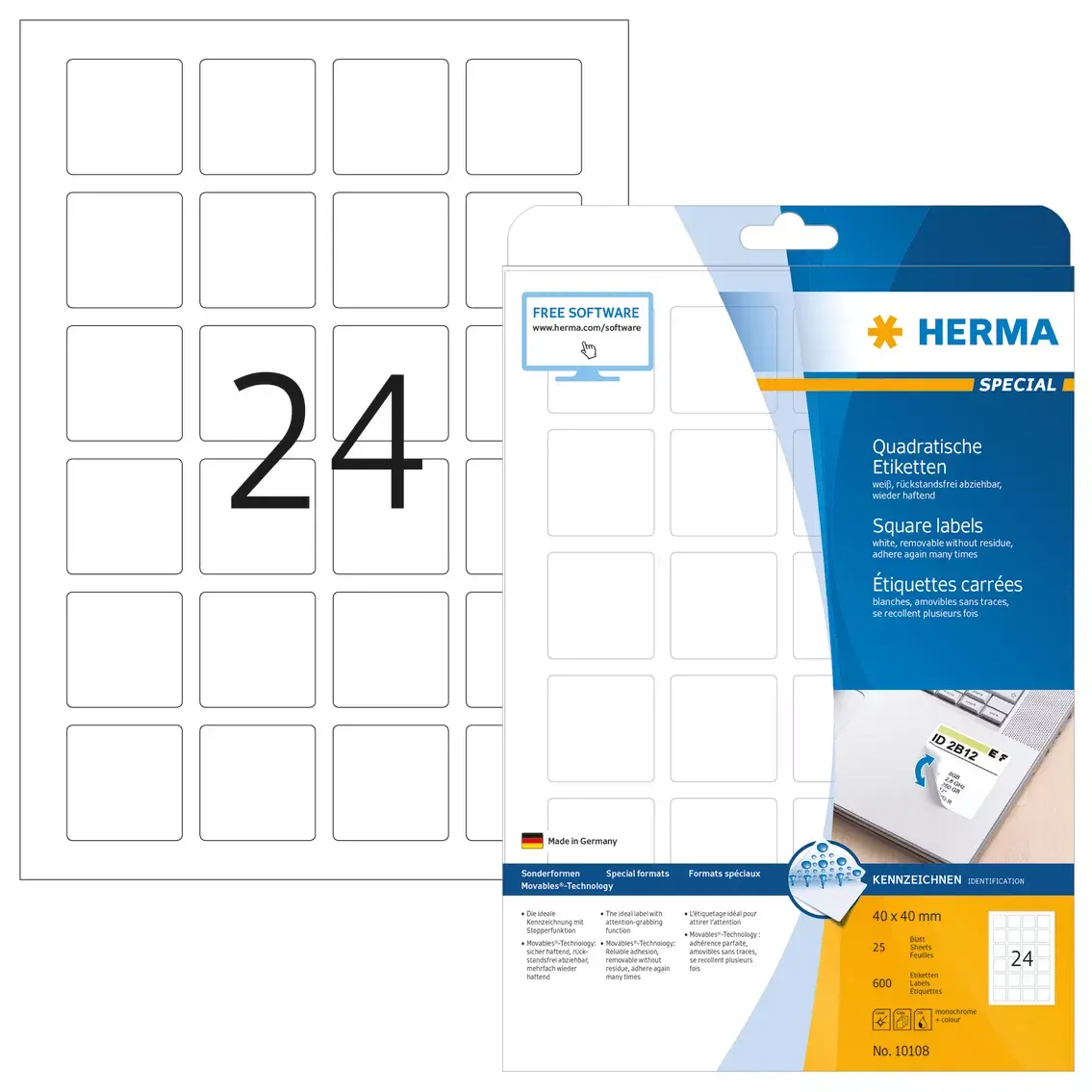 Noņemamās etiķetes HERMA 10108 A4 40x40 mm Photo 2