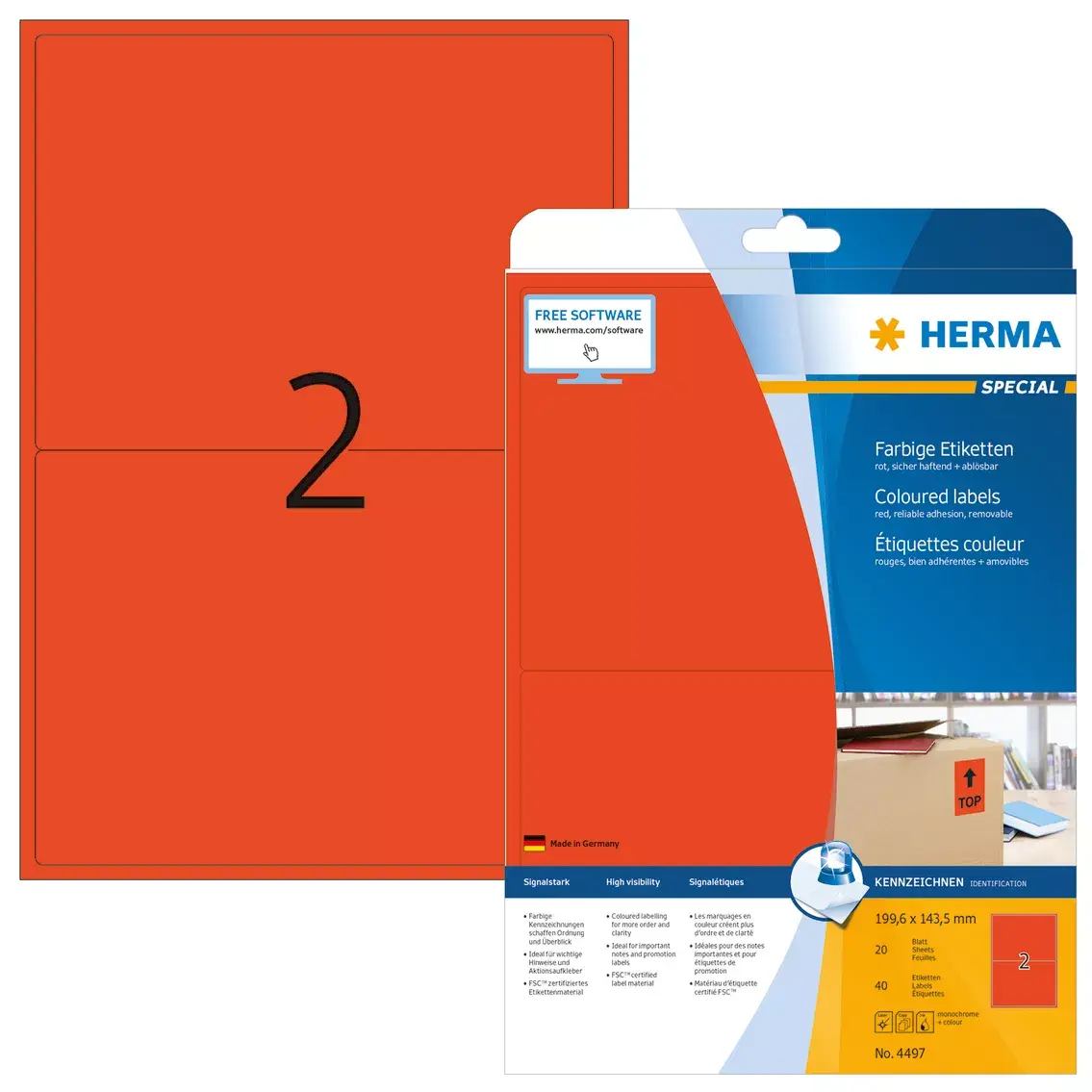 Самоклеящиеся этикетки HERMA A4 199.6x143.5 мм красная бумага матовая Photo 2