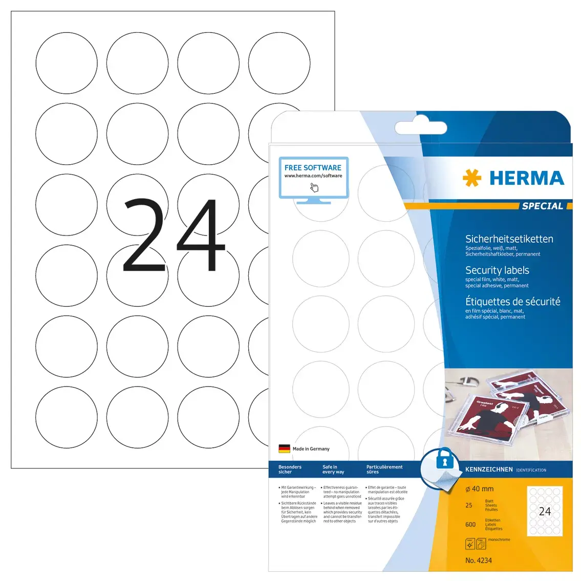 Pašlīmējošās printera etiķetes HERMA Security A4 Ø 40 mm Photo 2