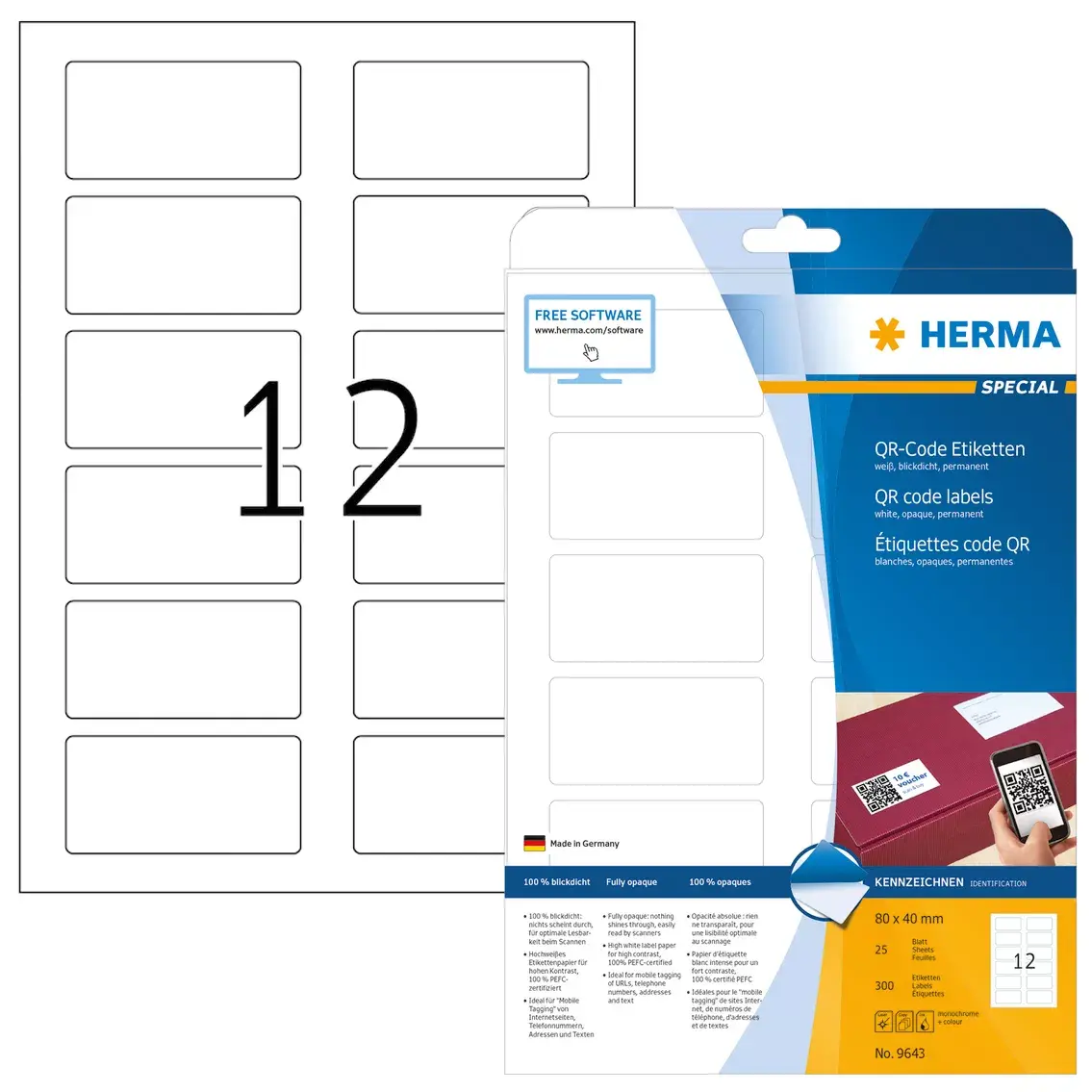 Pašlīmējošās printera etiķetes HERMA QR kodu etiķetes 9643 Photo 4