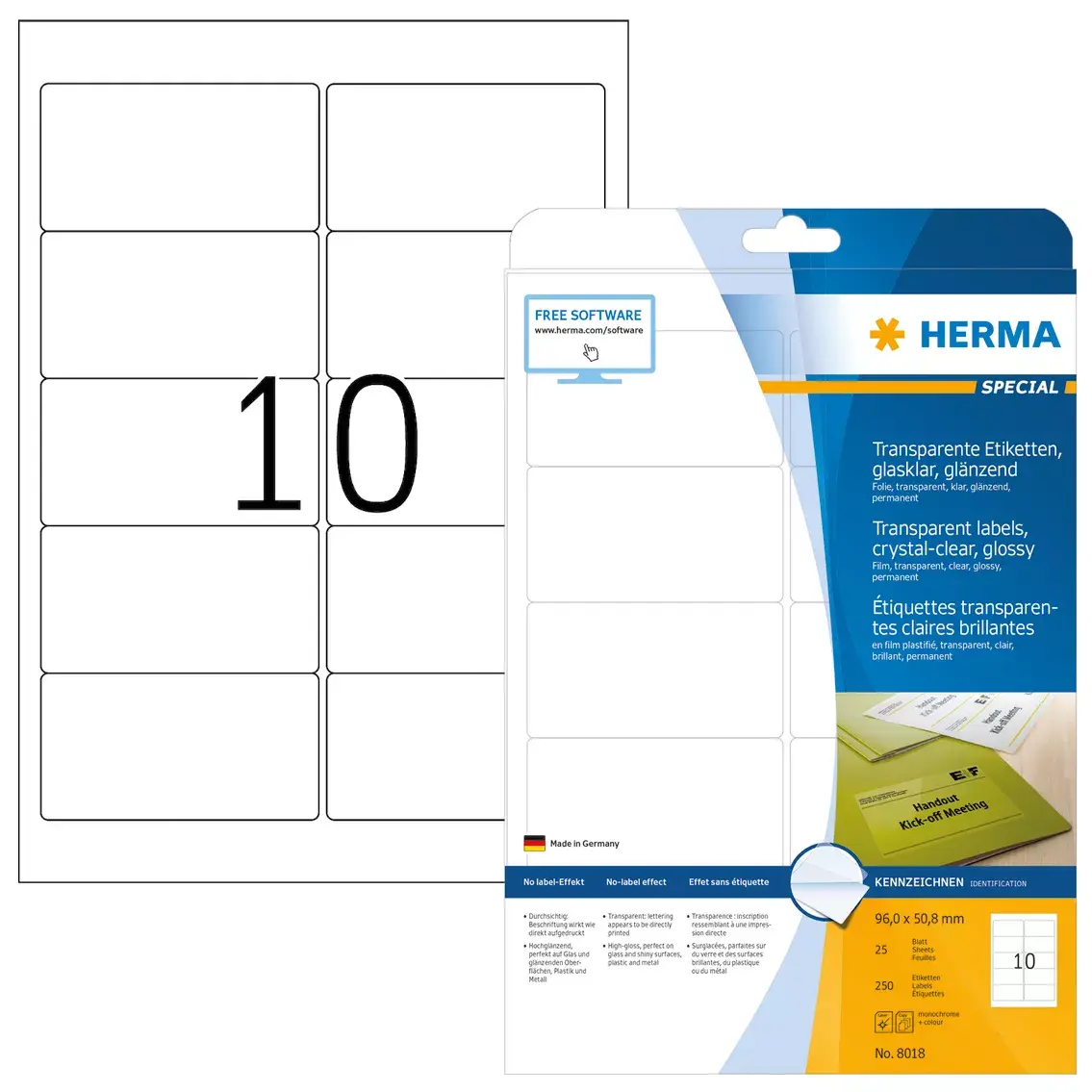 Pašlīmējošā printera etiķete HERMA Labels caurspīdīga kristāla skaidra A4 96x50.8 mm Photo 2