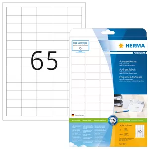 Адресные этикетки HERMA Premium A4 38.1x21.2 мм с закругленными углами 1625 шт