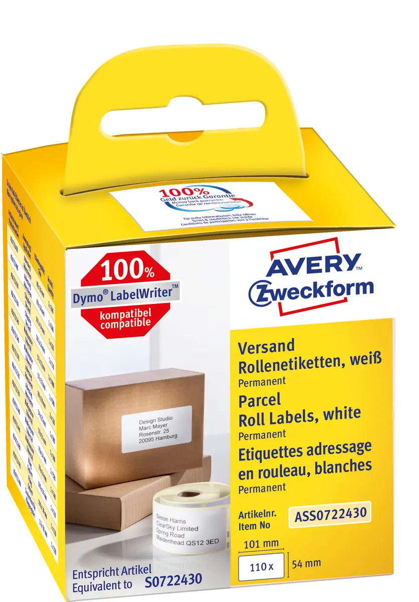 Avery ASS0722430 pašlīmējošās etiķetes taisnstūra pastāvīgas