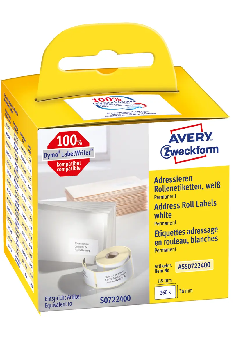 AVERY ASS0722400 Pašlīmējošās etiķetes Taisnstūra Pastāvīgas