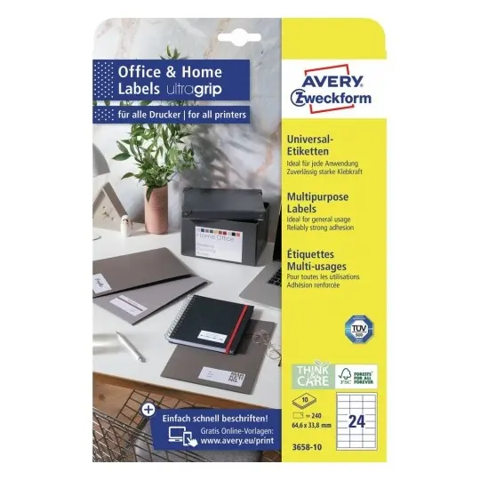 Avery 3658-10 pašlīmējošās etiķetes Taisnstūra Pastāvīgas
