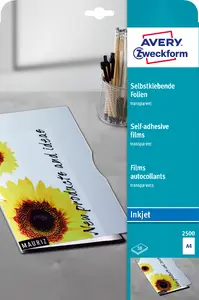 Avery 2500 caurspīdīga poliestera plēve tintes printeriem A4 0.17 mm 10 loksnes