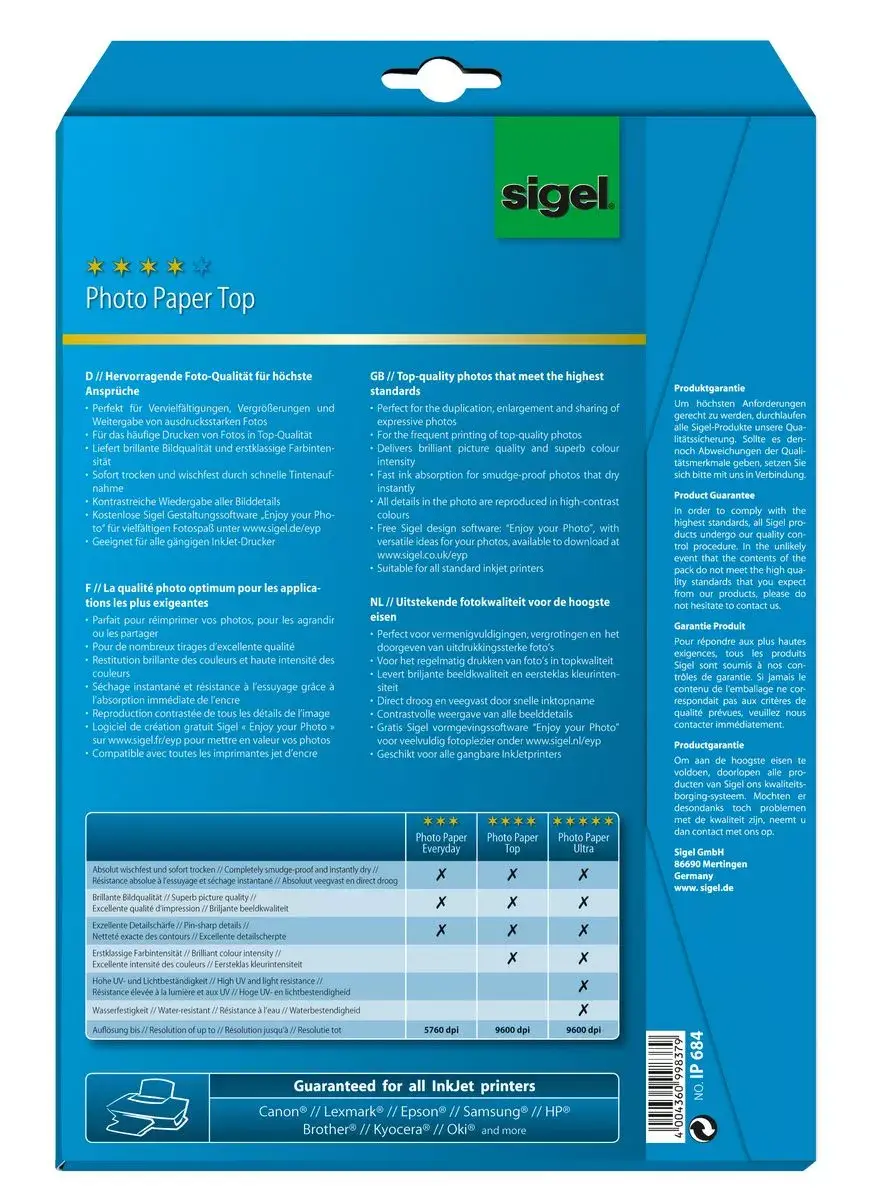 Photo Paper Satin A4 Sigel InkJet Top IP684 Photo 2