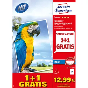 Avery 2556-15P fotopapīrs A4 Balts High-gloss