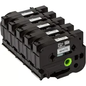 Etiķešu lente Brother HGe 2,4 cm x 8 m — HGE-251V5, melns uz balta, 5 gab.