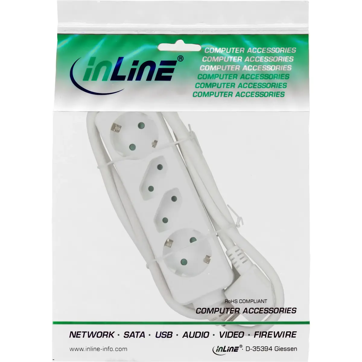 InLine 4-way Socket Strip 1.5m White Photo 3