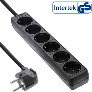 InLine Socket strip 16463S 6-way earth contact CEE 7/3 black 3m
