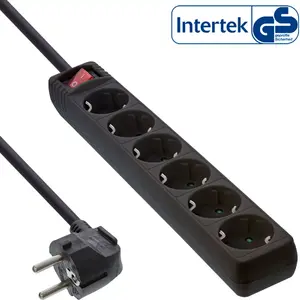 InLine Socket strip 6-way earth contact CEE 7/3 black 3m