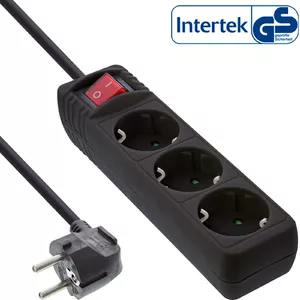 Сетевой удлинитель InLine 3-розеточный с заземлением CEE 7/3 с выключателем черный 3м