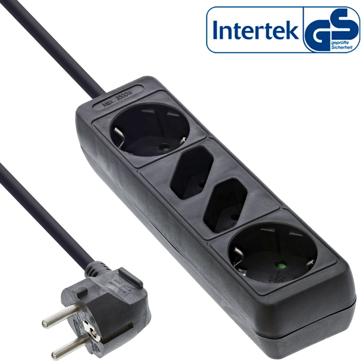 InLine 4-vietīga kontaktligzdu sloksne, 2x CEE7/3