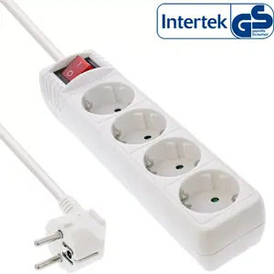 InLine Socket strip 4-way earth contact CEE 7/3 with switch white 1.5m
