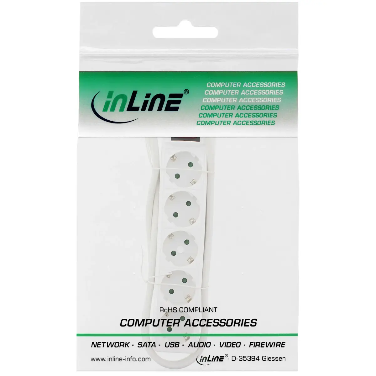 InLine 16451G 5-Way Socket Strip with 1.5m Cable, White Photo 2
