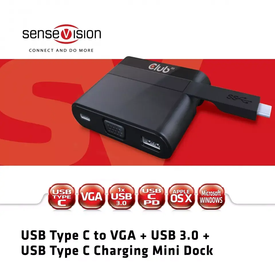 Mini doks USB Type C uz VGA USB 3.0 CLUB3D CSV-1532 Photo 2